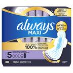 Buy now Always Maxi Feminine Pads For Women, Size 5 Extra Heavy Overnight Absorbency, With Wings, Unscented, Pack Of 20 at indiglob india