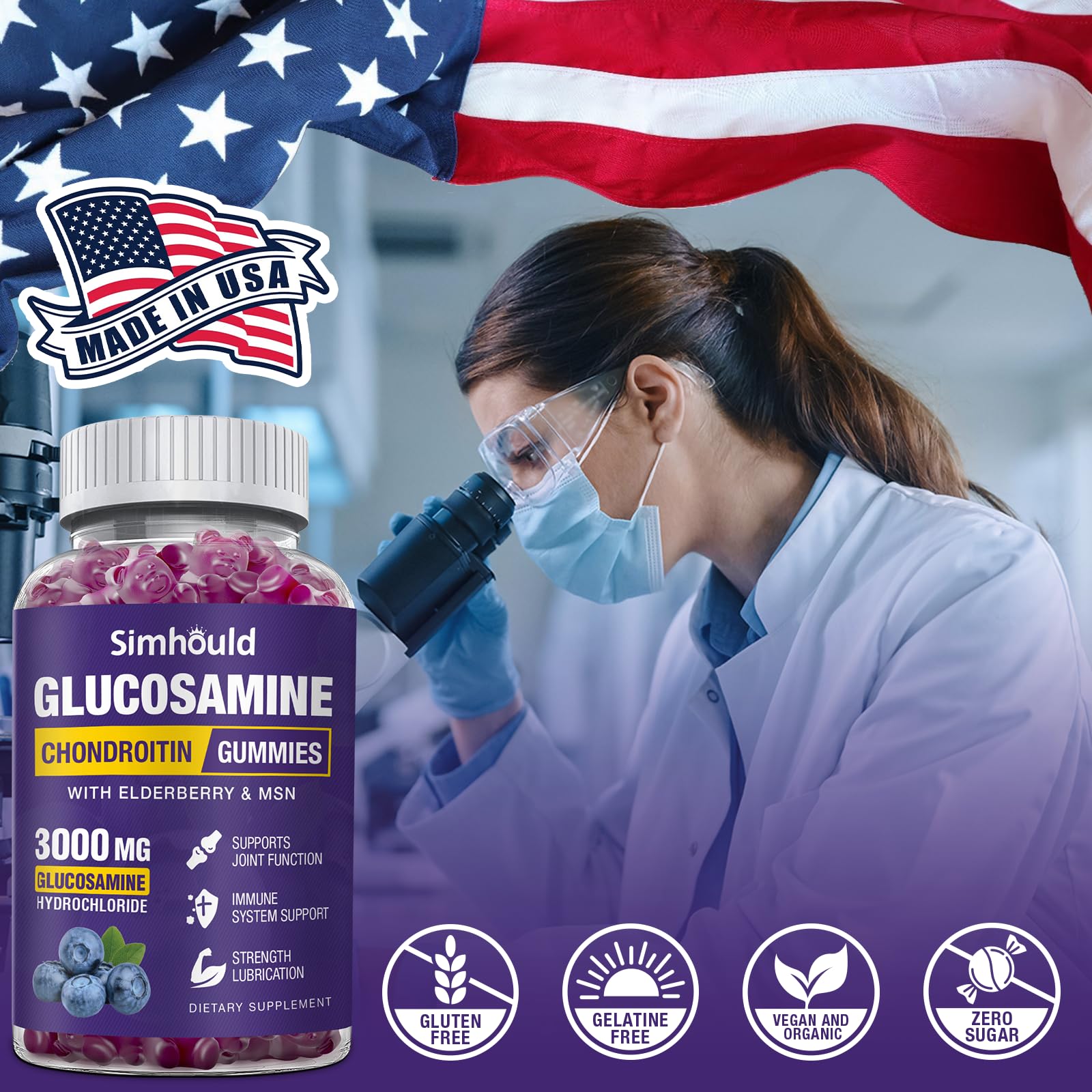 Simhould 2 Packs Glucosamine Chondroitin Gummies - 3000MG Extra Strength Joint Support Supplement with MSM & Elderberry, Flexibility, Antioxidant Immune Support Gummy for Adults, Men & Women