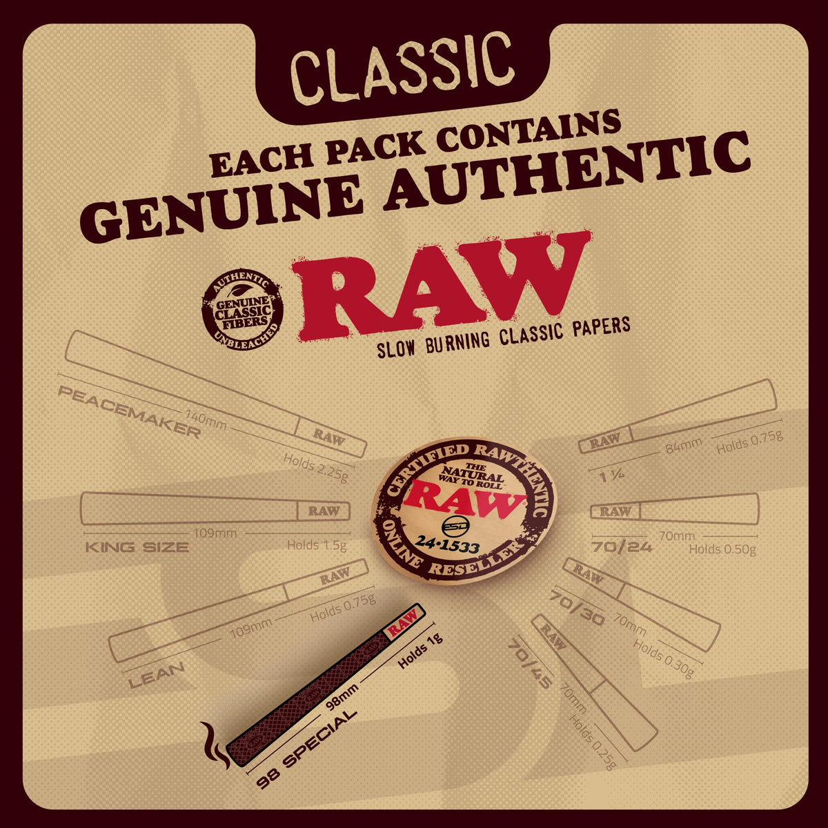 RAW Cones Classic 98 mm Special - Pack of 100 Pre Rolls Rolling Papers