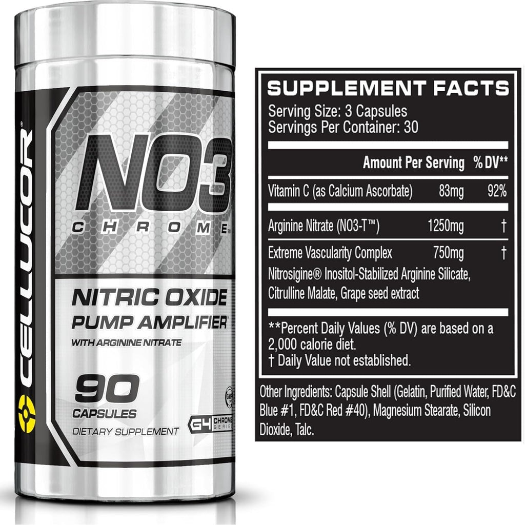 Buy now Cellucor NO3 Chrome Nitric Oxide Supplements with Arginine Nitrate for Muscle Pump & Blood Flow, 90 Capsules, G4 at indiglob india
