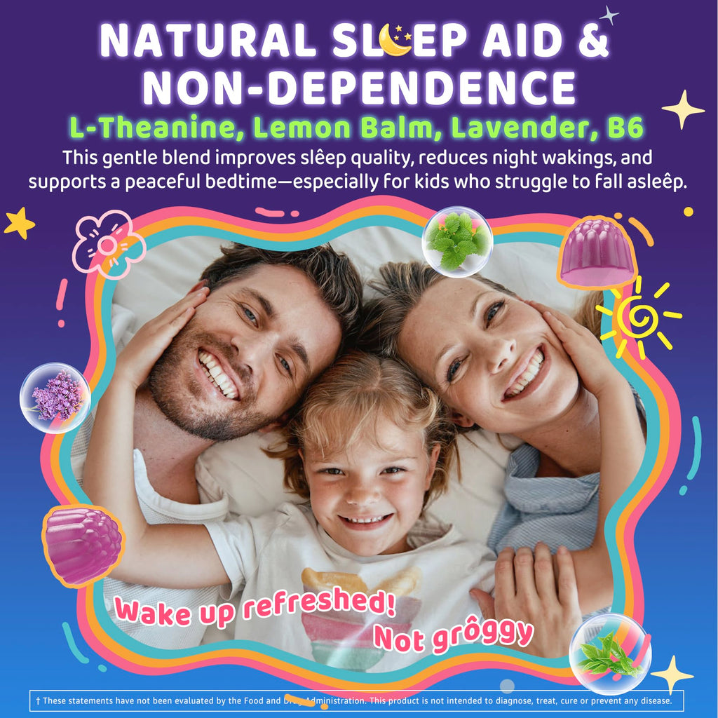 Kids Sleep Gummies, NO Melatonin Sleep Aid Gummies w/ Magnesium Glycinate, Magnesium Malate, L-Theanine, Lavender, B6, Zinc, D3K2 for Restful Sleep, Relax Brain & Muscle, Immune Support, Non-GMO 2Pack