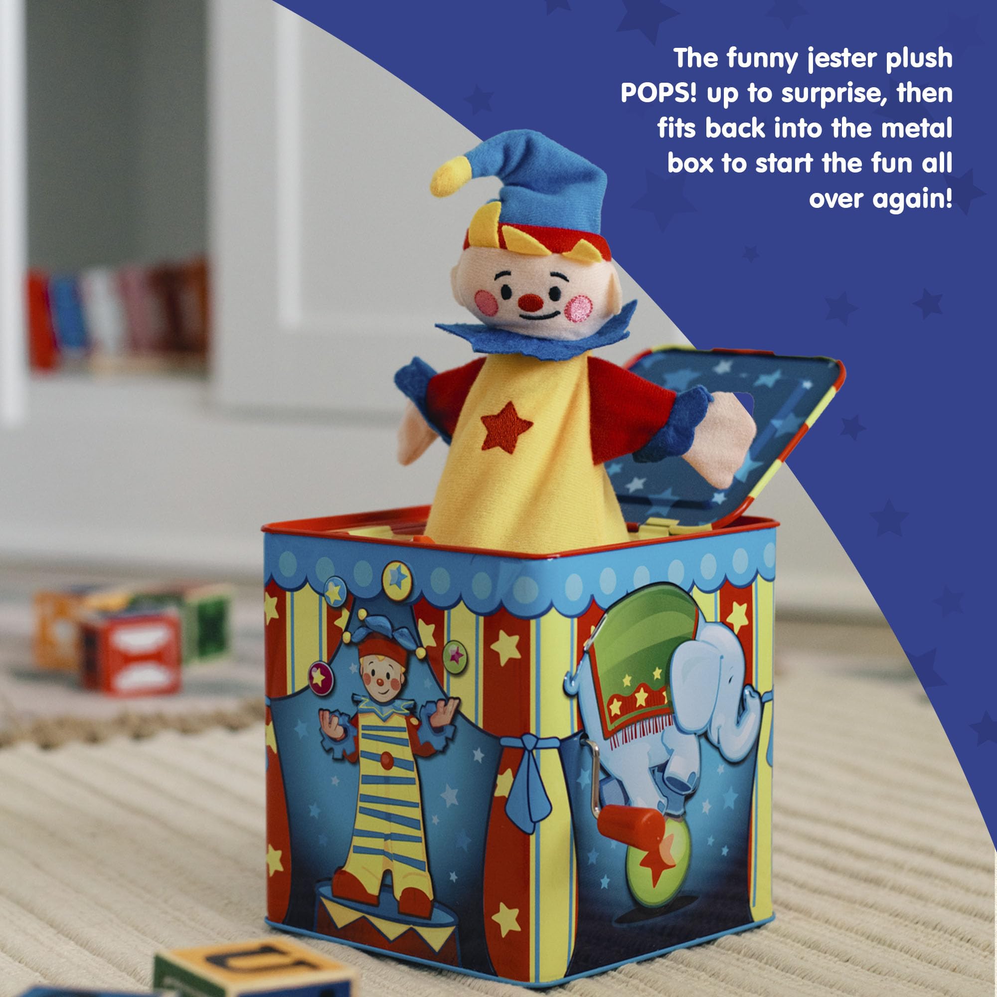 Buy now Schylling Silly Circus Jack in the Box - Classic Children's Musical Toy - Colorful Embossed Tin Box and Friendly Plush - Age 18 months and Up at indiglob india