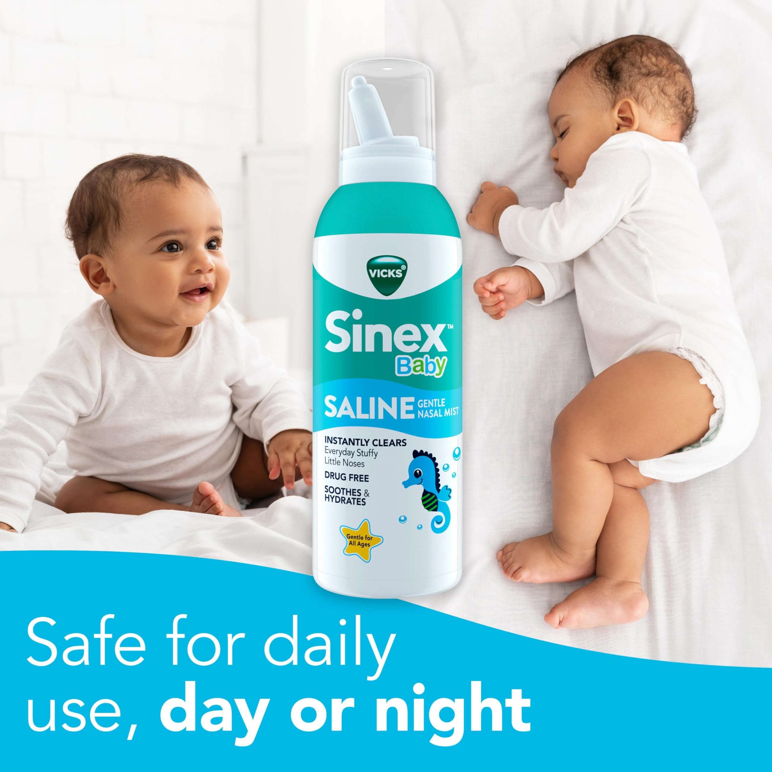 Buy now VICKS Sinex Baby Saline Nasal Spray, Drug Free Gentle Nasal Mist, Instantly Clears Everyday Stuffy Little Noses, Soothes & Hydrates, Safe For Daily Use, Gentle For All Ages, 5 OZ x 2 at indiglob india
