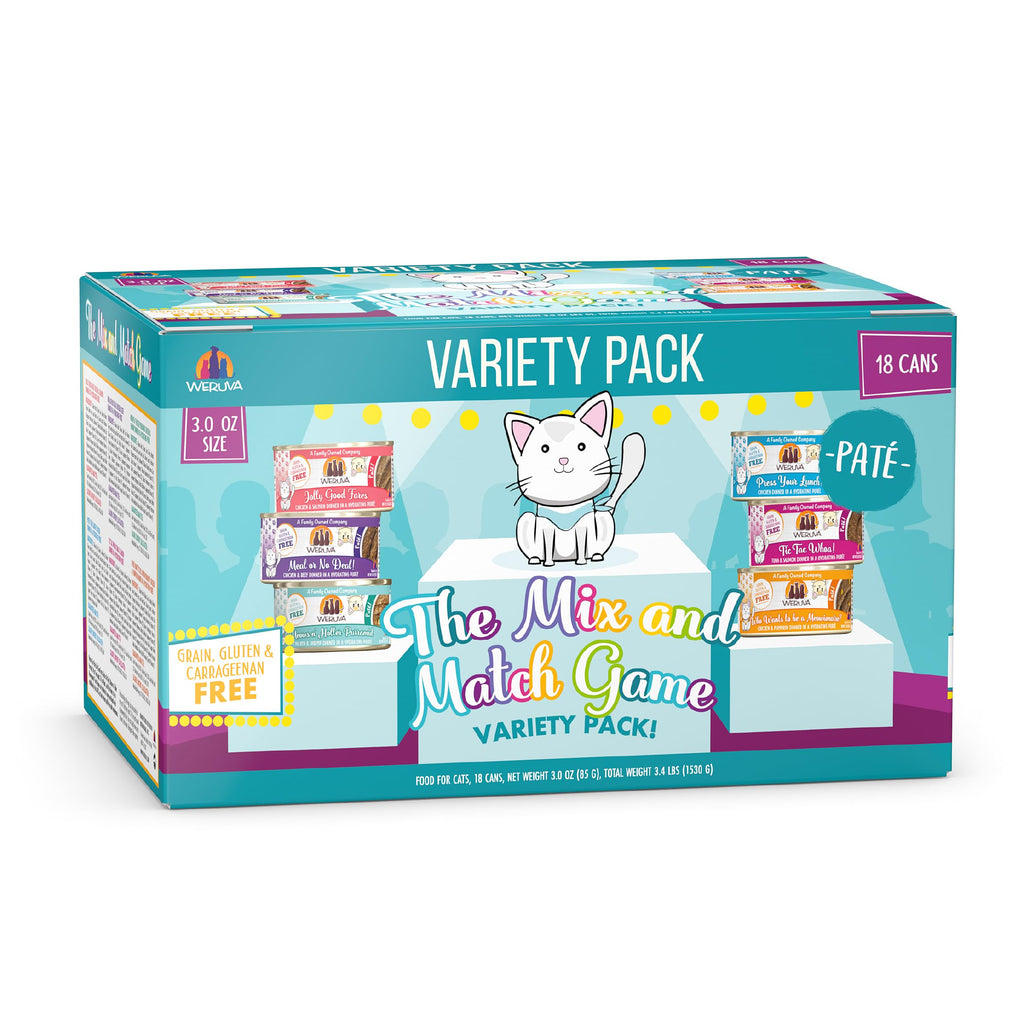 Weruva Wet Cat Food, The Mix and Match Game Pate Variety Pack, 3oz Can, Pack of 18