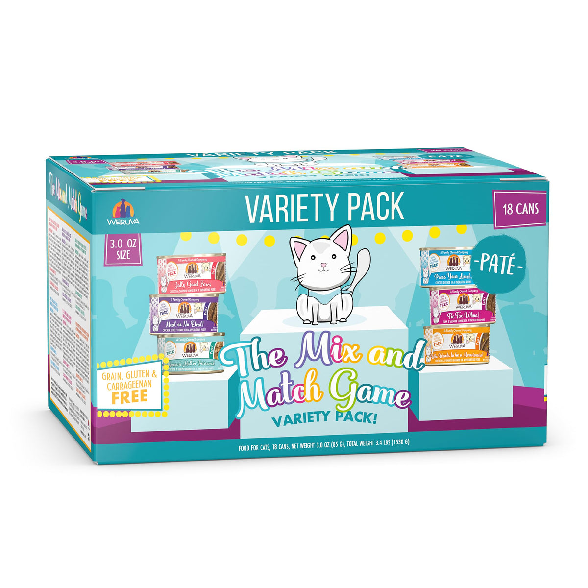 Weruva Wet Cat Food, The Mix and Match Game Pate Variety Pack, 3oz Can, Pack of 18