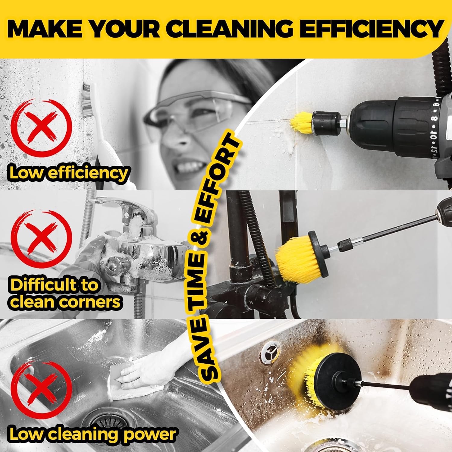 Buy now Holikme 6Pack Drill Brush Power Scrubber Cleaning Brush Extended Long Attachment Set All Purpose Drill Scrub Brushes Kit for Grout, Floor, Tub, Shower, Tile, Bathroom and Kitchen Surface，Yellow at indiglob india