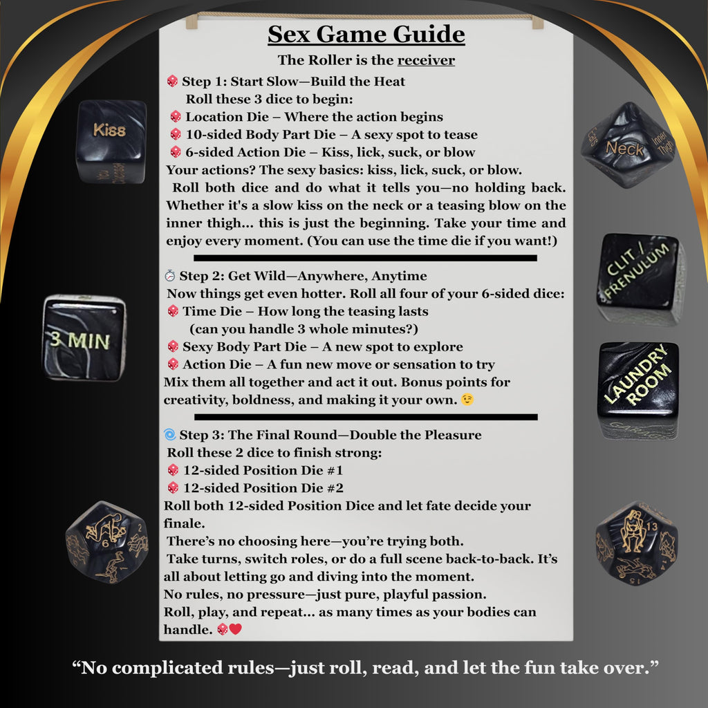 7 Piece Sexy Dice Game for Couples – Fun Sex Die & Date Night Dice with Positions, Actions & Body Parts – Naughty Adult Intimate Gifts for Him & Her – Sexual Couples Dice for Romantic Foreplay Fun