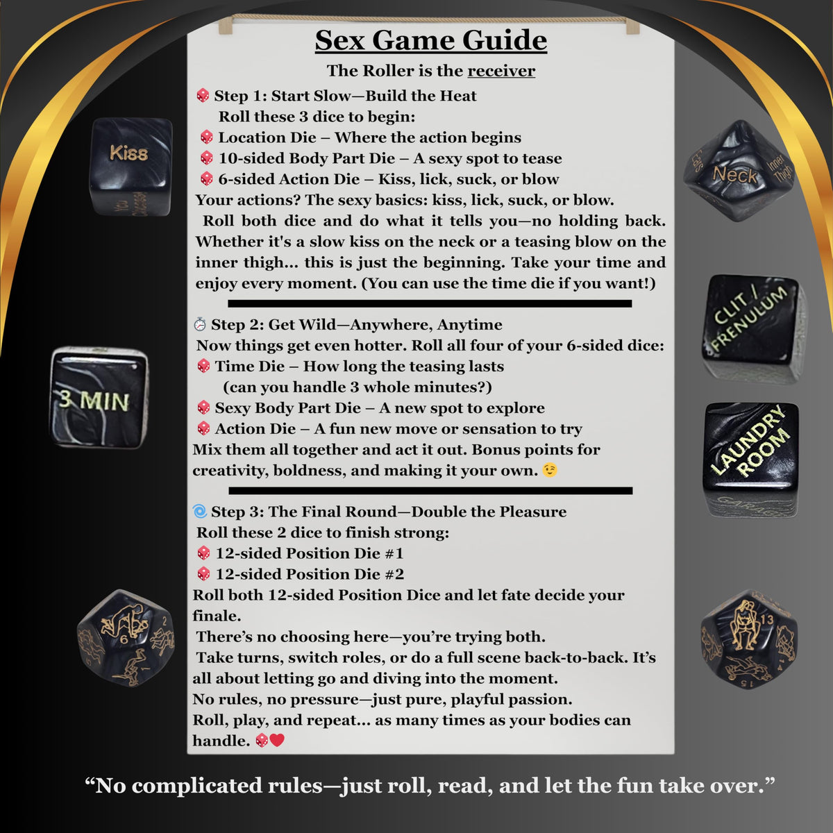 7 Piece Sexy Dice Game for Couples – Fun Sex Die & Date Night Dice with Positions, Actions & Body Parts – Naughty Adult Intimate Gifts for Him & Her – Sexual Couples Dice for Romantic Foreplay Fun