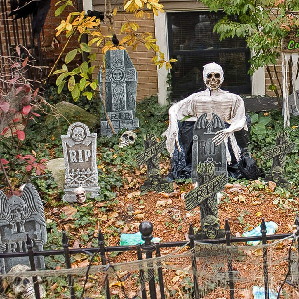 FUNPENY Halloween Foam RIP Tombstones, 5 Pack 17" Headstone Decorations for Halloween Graveyard, Yard, Garden, Tombstone Decorations Outdoor
