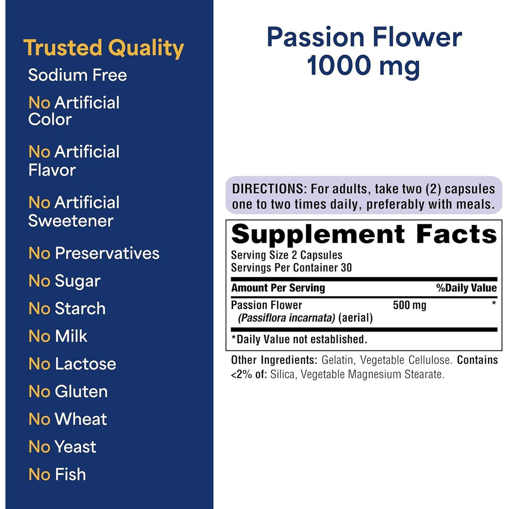 Buy now Puritan's Pride Premium Passion Flower Extract Capsules 250 mg(1000mg equivalent), Concentrated Herbal Dietary Supplement for Traditional Stress Relief Support, 60 Rapid Release Capsules at indiglob india