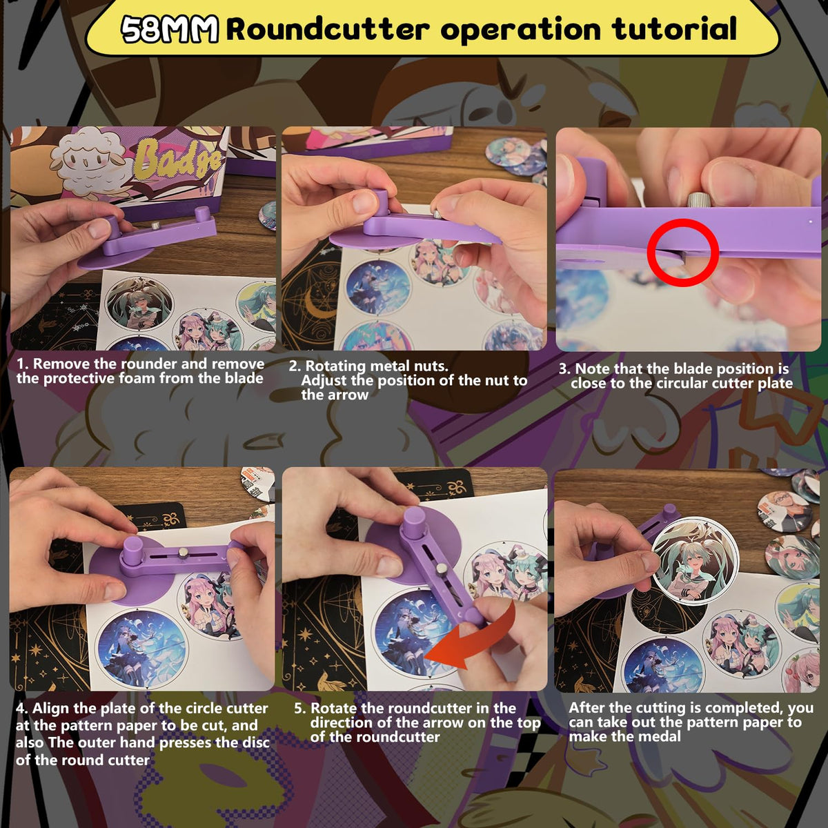 Button Maker Machine 58mm (2.25 inch), DIY Button Pin Maker Machine Comes with Free Button Parts, Circle Cutter, Cutting Board, Pattern Paper, Holographic Bags, Colored Film, and Protective Case