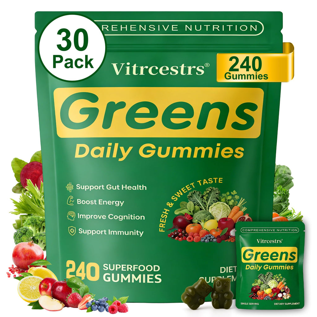 Greens Daily Gummies, Super Greens Gummies for Adults Superfood Multivitamin Gummy with Spirulina, Chlorella, Prebiotic Fiber, Fruit Veggie for Digestive & Gut Health, Adaptogens Supplement, 120 Count
