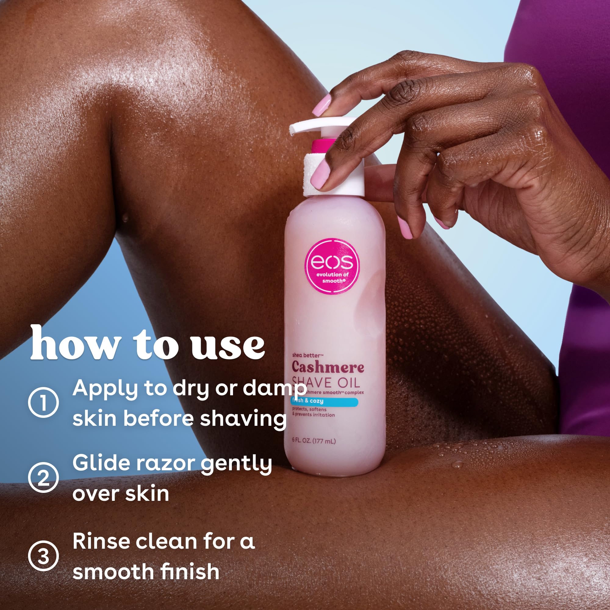 Buy now eos Cashmere Shave Oil â€“ Fresh & Cozy, Moisturizing Shave Oil with Shea Butter & Glycerin, Helps Prevents Irritation & Razor Burn, Vegan, 6 fl oz at indiglob india