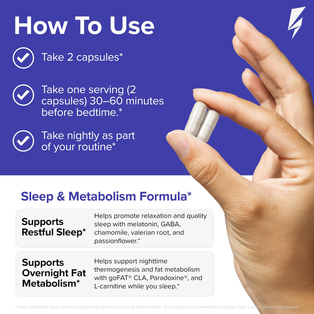 Night Shred Night Time Fat Burner & Natural Sleep Support, 30 Servings | Ashwagandha, 5-HTP, CLA & Melatonin; Appetite suppressant; Supports sleep & fat burning; 60 vegetarian capsules