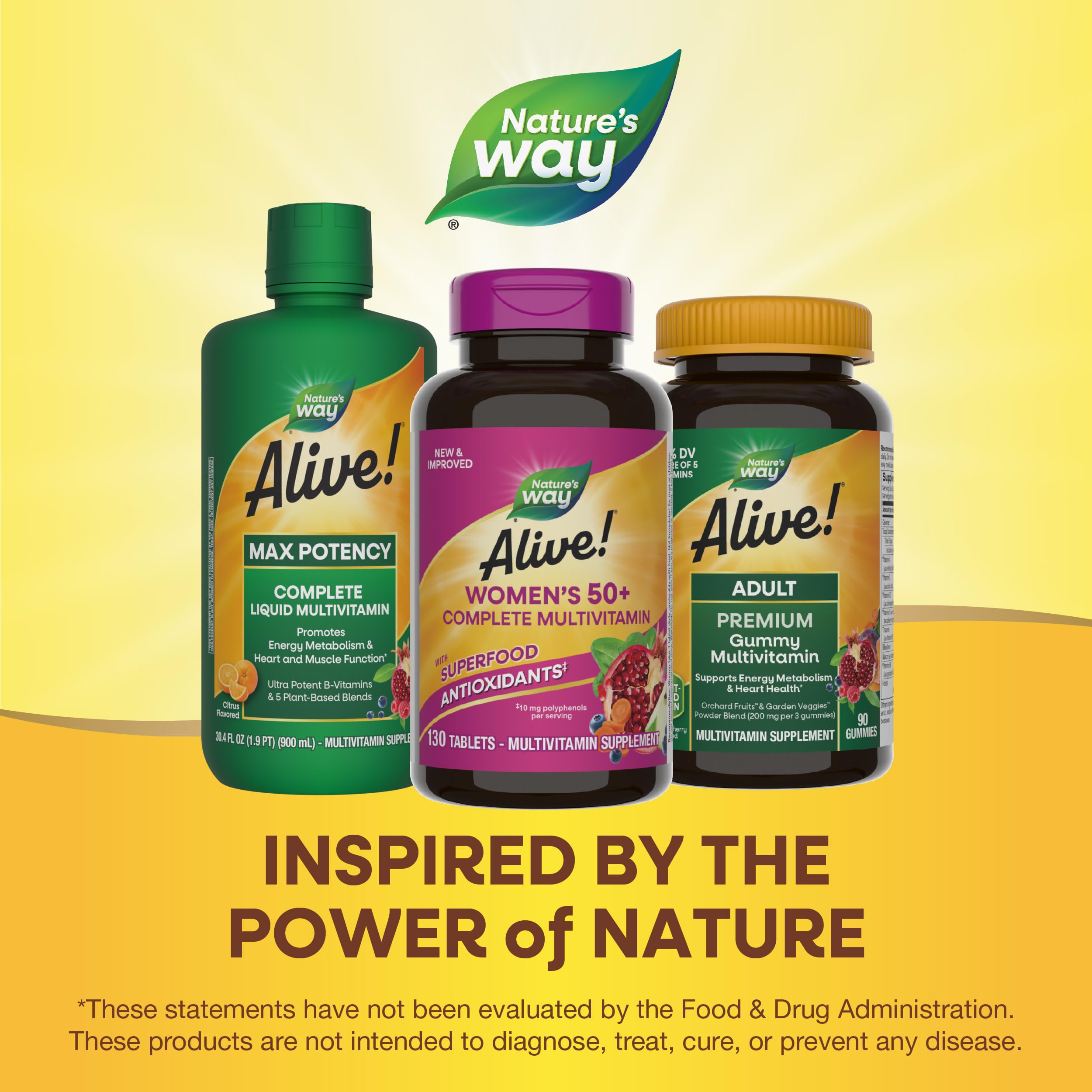 Nature's Way Alive! Women's 50+ Complete Multivitamins, Supports Healthy Heart, Brain, Bones*, Superfood Antioxidants, B-Vitamins, Gluten Free, 130 Tablets (Packaging May Vary),(Pack of 2)