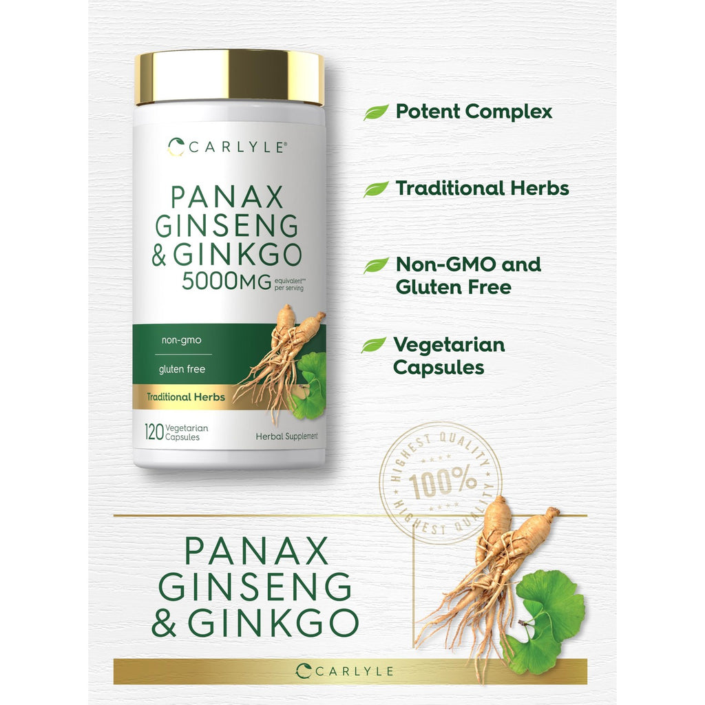 Carlyle Panax Ginseng & Ginkgo | 120 Vegetarian Capsules | Non-GMO & Gluten Free Supplement