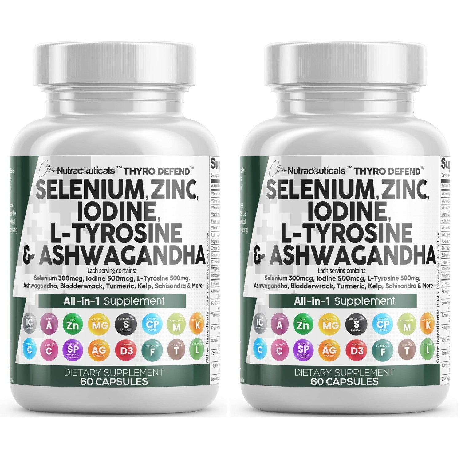 Clean Nutra Selenium 300mcg Iodine 500mcg Thyroid Support for Women & Men | L Tyrosine 500mg Ashwagandha Supplement Bladderwrack, Turmeric, Kelp, Schisandra Zinc Pills Capsule Supplements