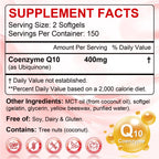 CoQ10 400mg Per Serving, 300 Softgels Extra Strength with MCT Oil | Coenzyme Q10 as Ubiquinone, Antioxidant Support for Heart & Energy Health, Non-GMO,Gluten & Soy-Free,150-Day Supply