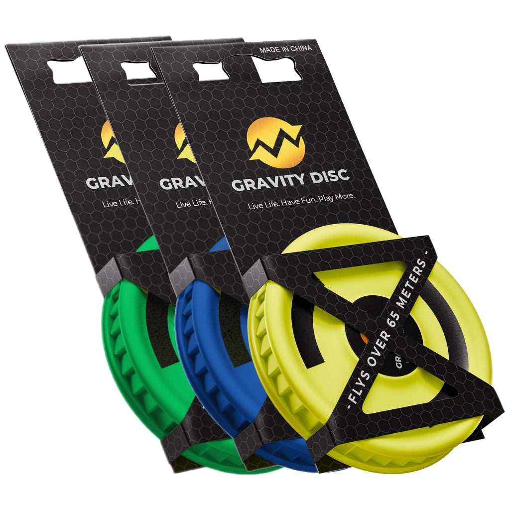 Gravity Disc Mini Frisbee - 3 Pack (Blue, Yellow, Green) Pocket Flying Discs - Disc Golf Accessories, Ultimate Frisbee, Trick Shots - Fun Outdoor Gifts for Camping, Travel, Yard Games