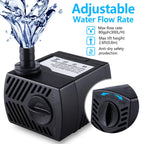 CWKJ Fountain Pump, 80GPH(4W 300L/H) Submersible Water Pump, Durable Outdoor Fountain Water Pump with 4.9ft Tubing (ID x 1/3-Inch), 3 Nozzles for Aquarium, Pond, Fish Tank, Water Pump Hydroponics