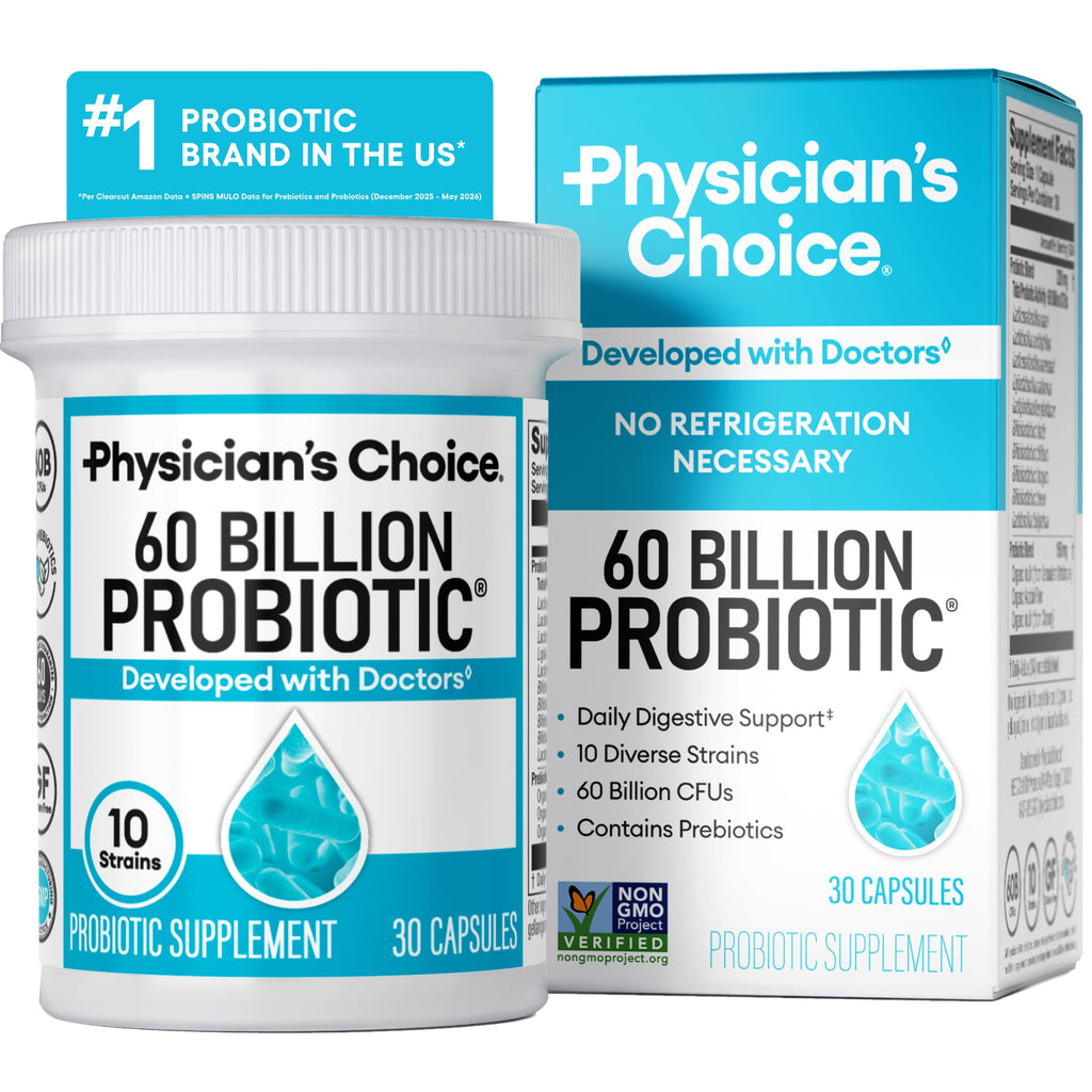 Physician's CHOICE Probiotics 60 Billion CFU - 10 Strains + Organic Prebiotics - Immune, Digestive & Gut Health - Supports Occasional Constipation, Diarrhea, Gas & Bloating - for Women & Men - 30ct