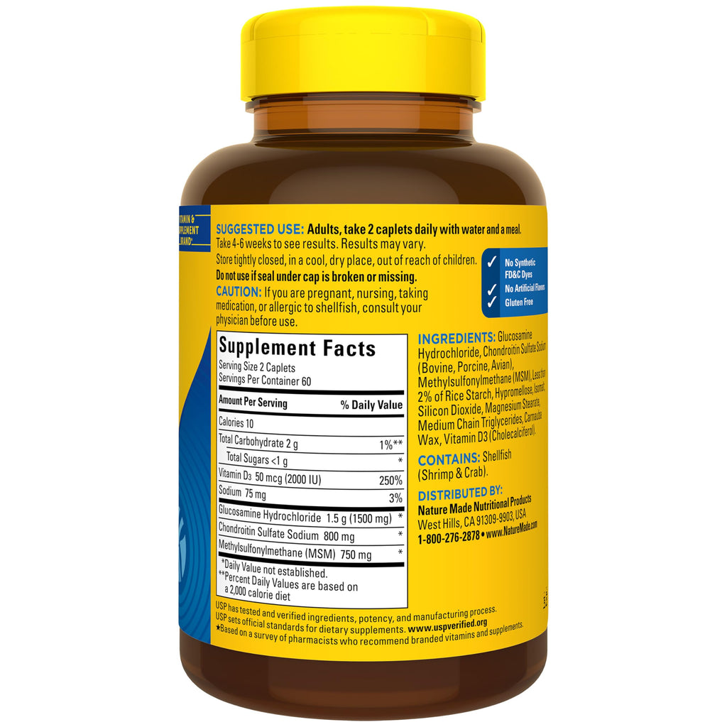 Nature Made Glucosamine Chondroitin Complex with MSM, 120 Caplets | Dietary MSM Glucosamine Chondroitin Supplement for Joint Support, Joint Health Supplement, Gluten Free, 60 Day Supply