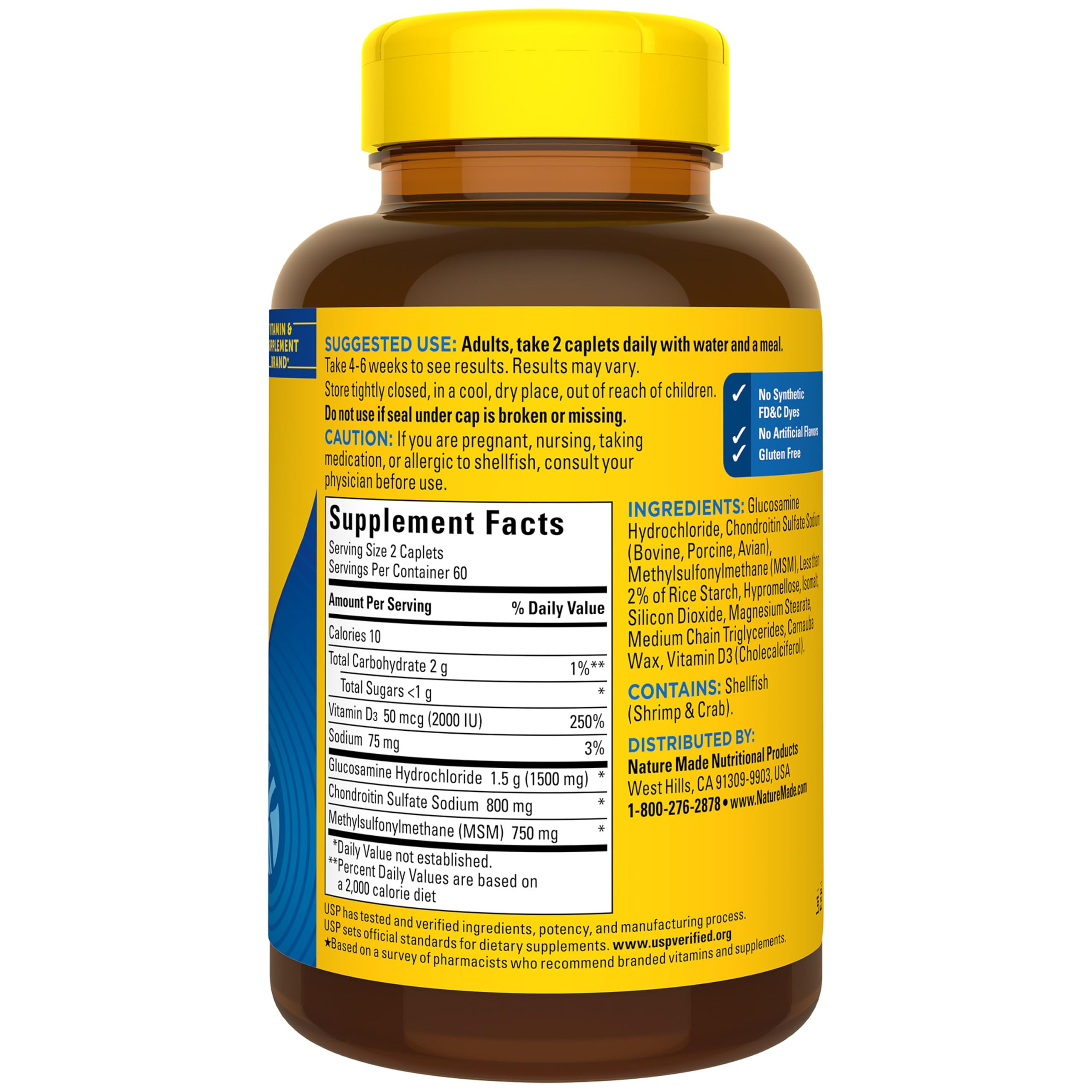 Nature Made Glucosamine Chondroitin Complex with MSM, 120 Caplets | Dietary MSM Glucosamine Chondroitin Supplement for Joint Support, Joint Health Supplement, Gluten Free, 60 Day Supply