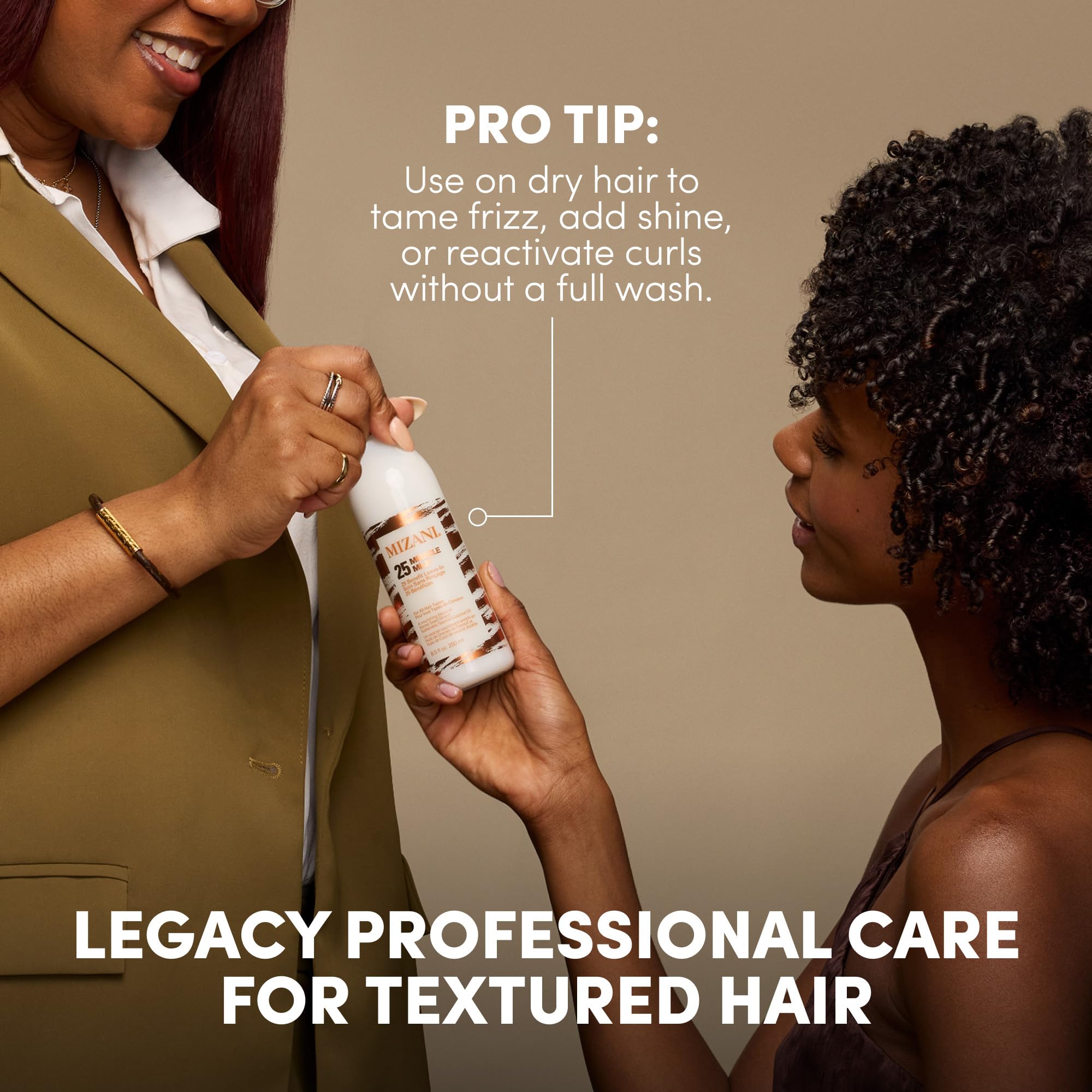 Mizani 25 Benefit Miracle Milk - Leave in Conditioner for Curly Hair, With Coconut Oil, Curl Detangler Spray, Anti Frizz Heat Protectant, No Drying Alcohols, Paraben-Free