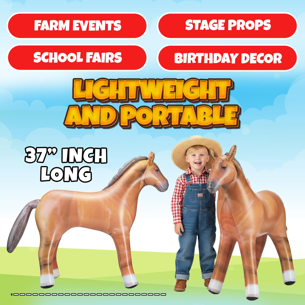 37-Inch Inflatable Horse Decoration for Western, Cowboy & Farm Parties