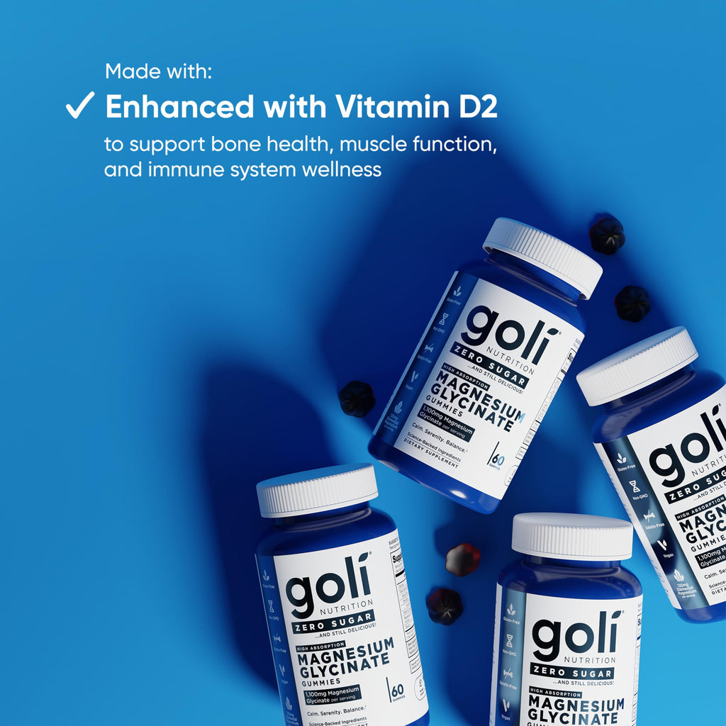 Goli Zero Sugar Magnesium Gummies - 125mg Magnesium (from Magnesium Glycinate) with Vitamin D 60 Count Each (3 Pack, 180 Total) - No Artificial Sweeteners, No Sugar Alcohols - Vegan, Gluten-Free