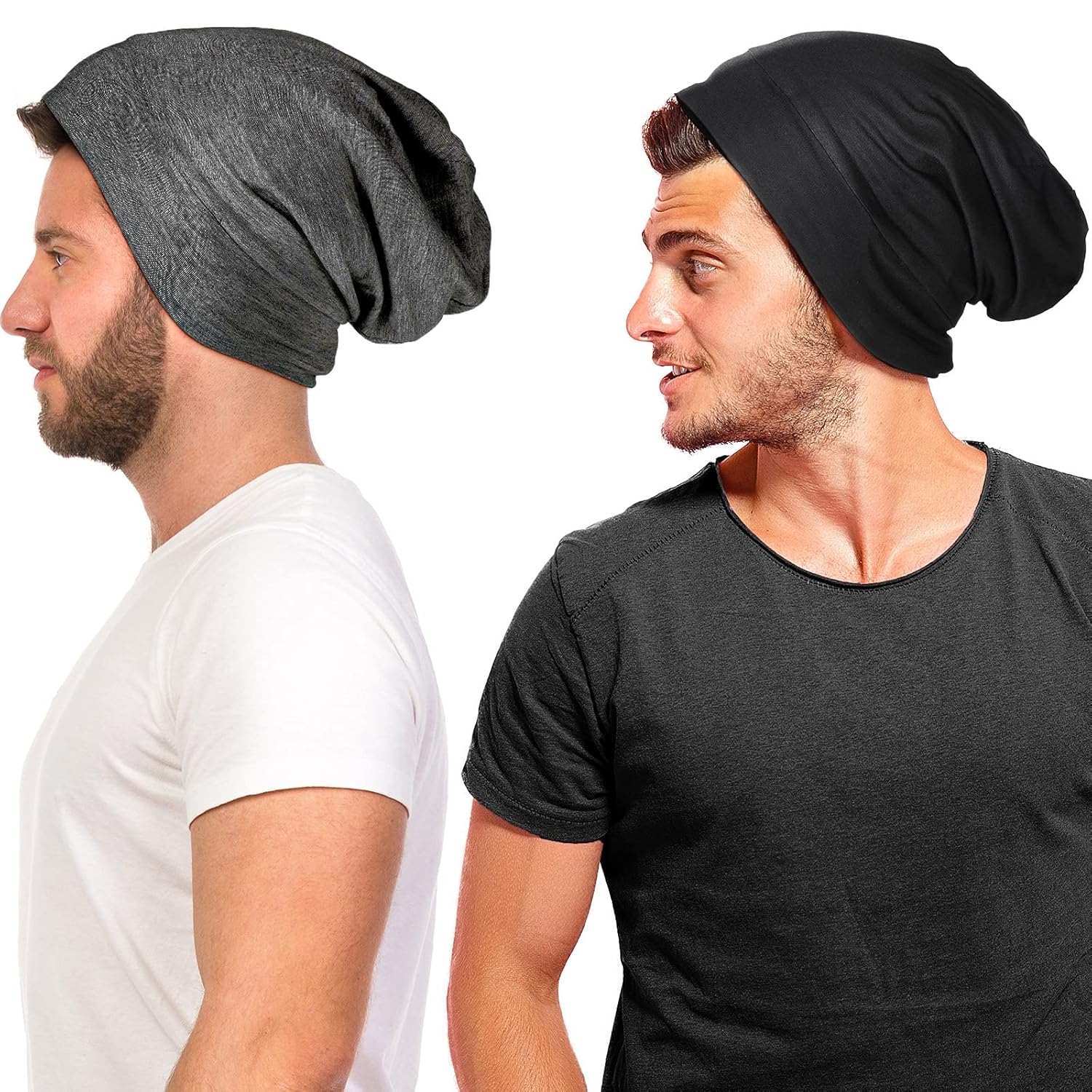 Buy now Geyoga 2 Pcs Adjustable Silk Satin Bonnet for Sleeping Men Silk Satin Beanie with Adjustable Elastic Band for Curly Hair(Black, Gray) One Size-Medium Black, Dark Grey at indiglob india