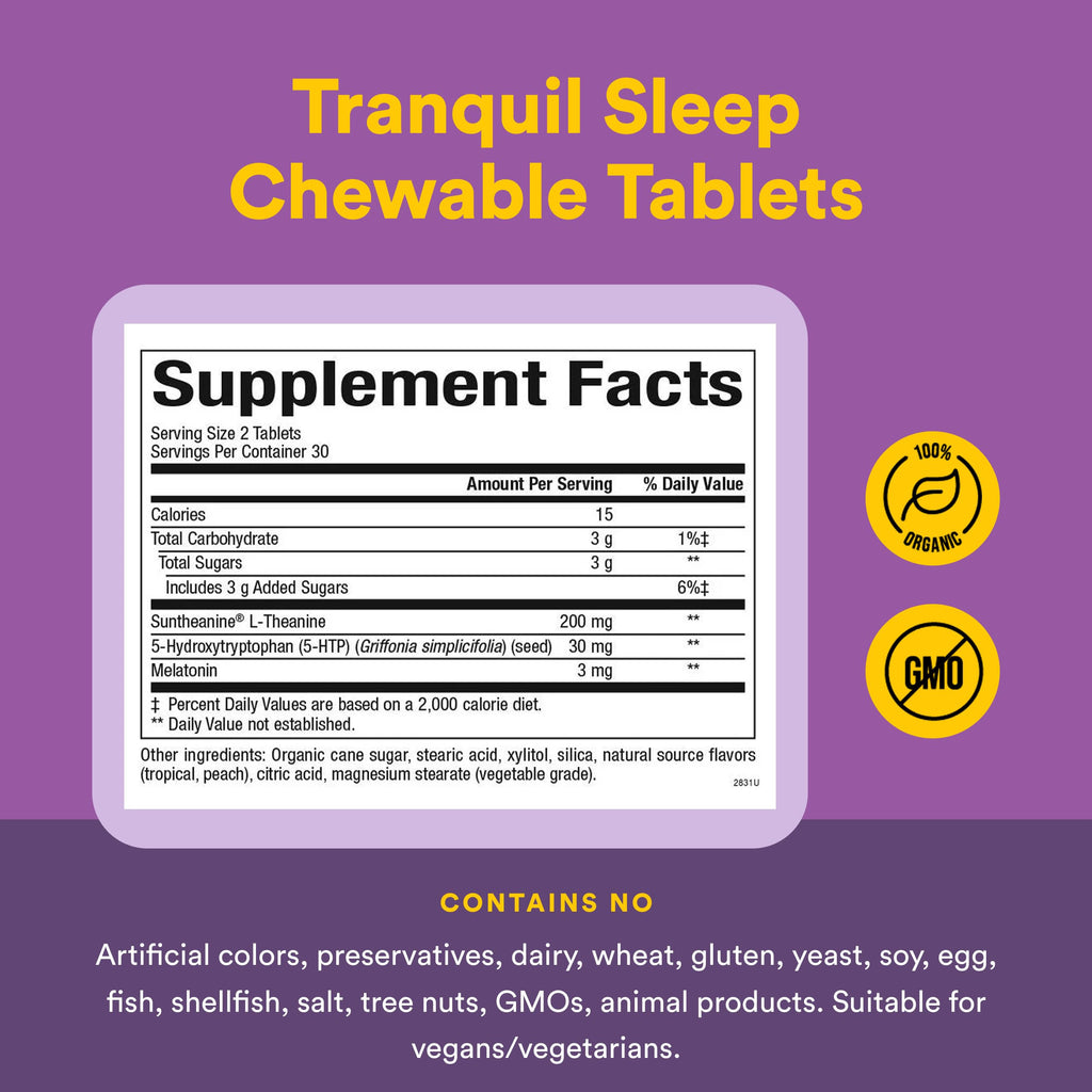 Natural Factors, Stress-Relax Tranquil Sleep Chewable, Supports the Full Sleep Cycle, 120 Count (Pack of 1)
