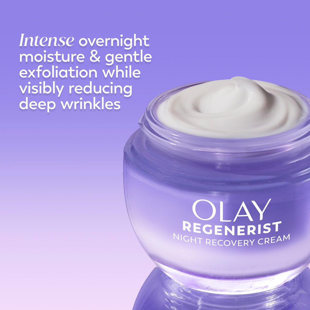 Olay Night Cream for Face, Anti-Aging Face Moisturizer for Women - Fragrance-Free Skin Care, Anti-Wrinkle, Exfoliate, Smooths Texture - Triple Collagen Cream, Niacinamide, Pro-Vitamin B5, 1.7Oz