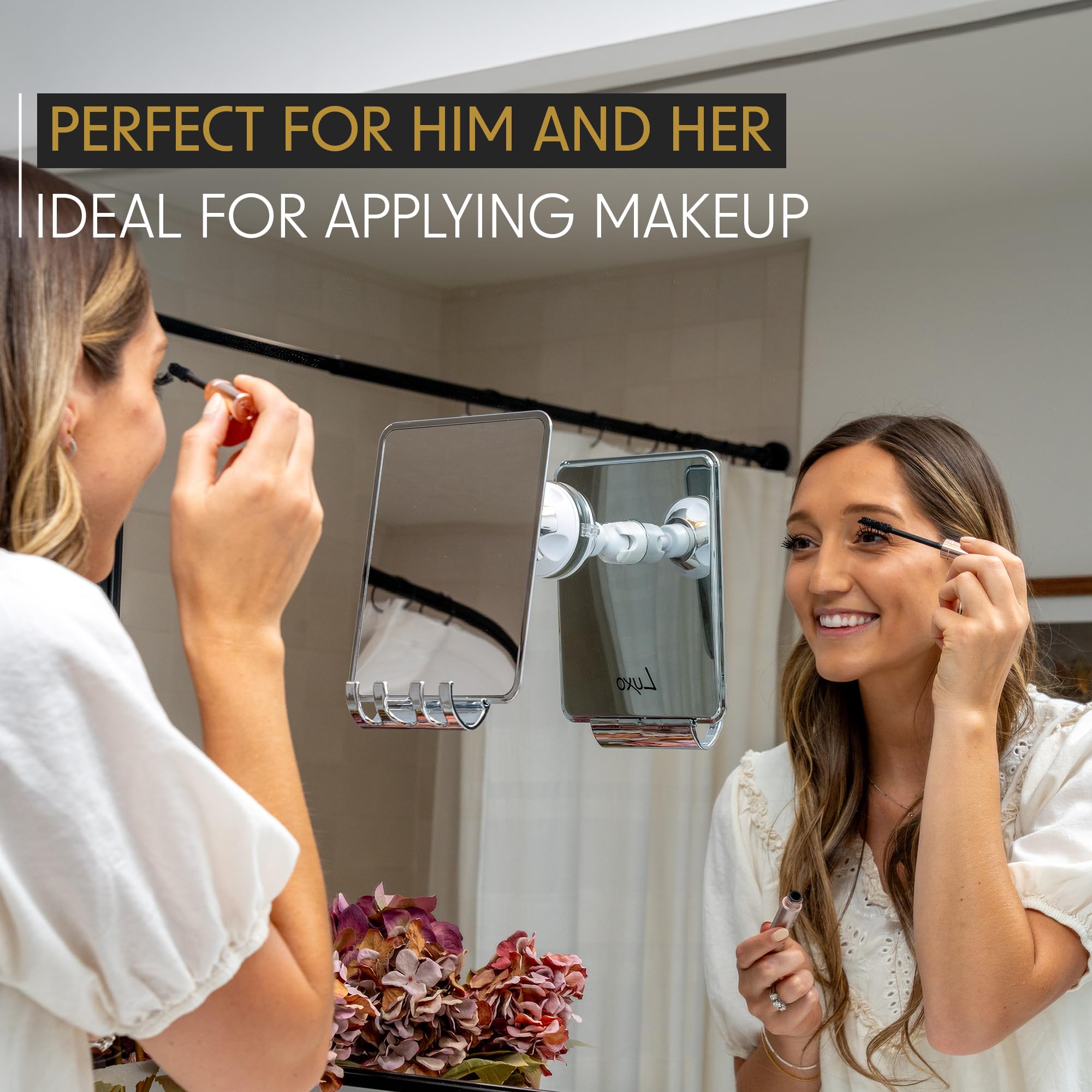 Luxo Shower Mirror, Shower Mirror fogless for Shaving with a Removable Razor Holder - Shaving Mirror for Shower with a Powerful Suction Cup - Shatterproof fogless Mirror for Shower (Chrome)