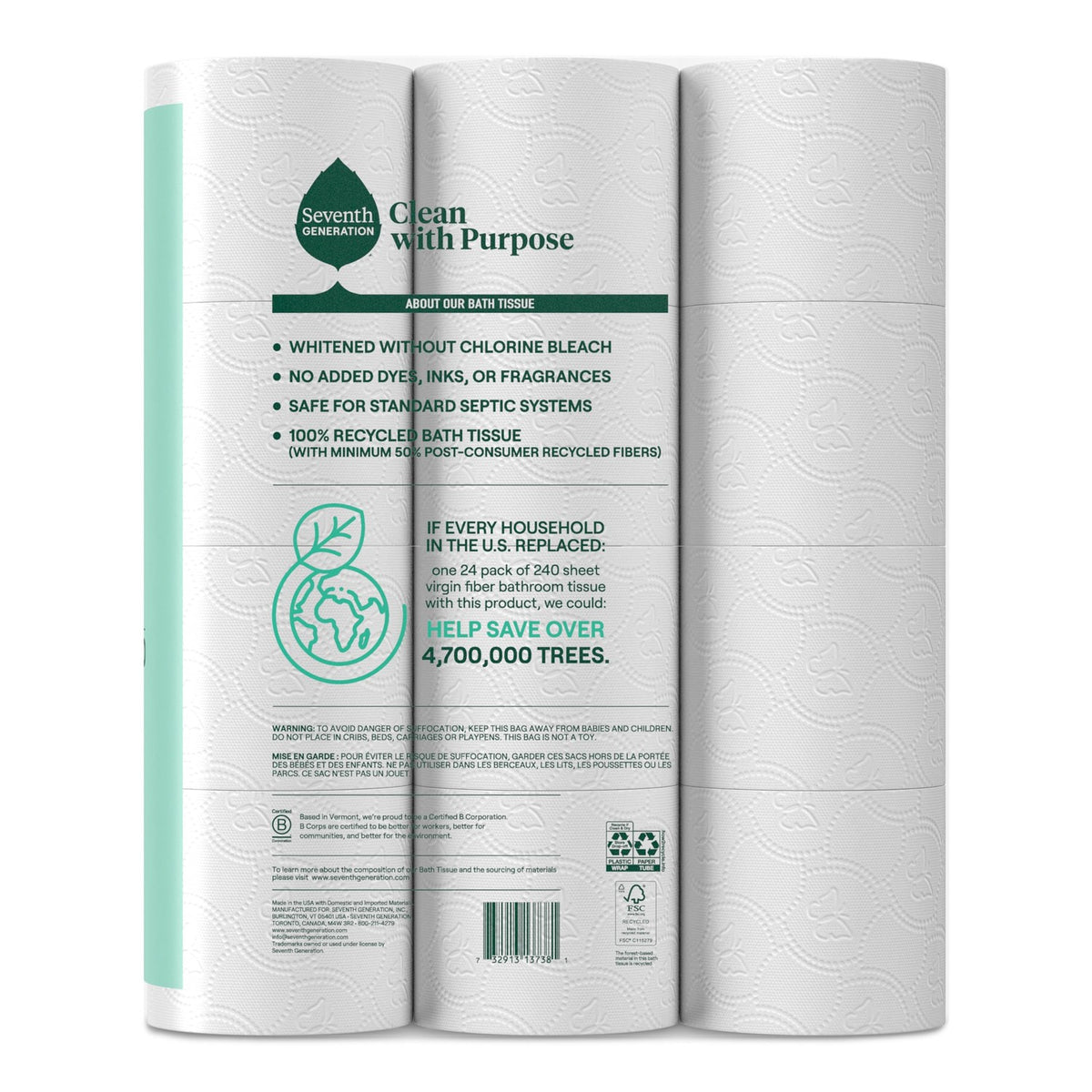 Seventh Generation Toilet Paper, 100% Recycled 2-Ply Bath Tissue, 48 Rolls