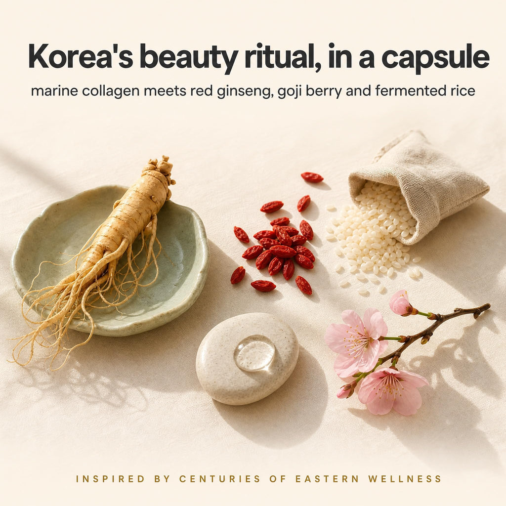 Korean Marine Hydrolyzed Collagen Peptides Capsules, 600mg Type I & III Collagen with Hyaluronic Acid, Vitamin C & Red Ginseng, Collagen Pills for Women, Skin Hydration, Elasticity & Glow - 30 Days