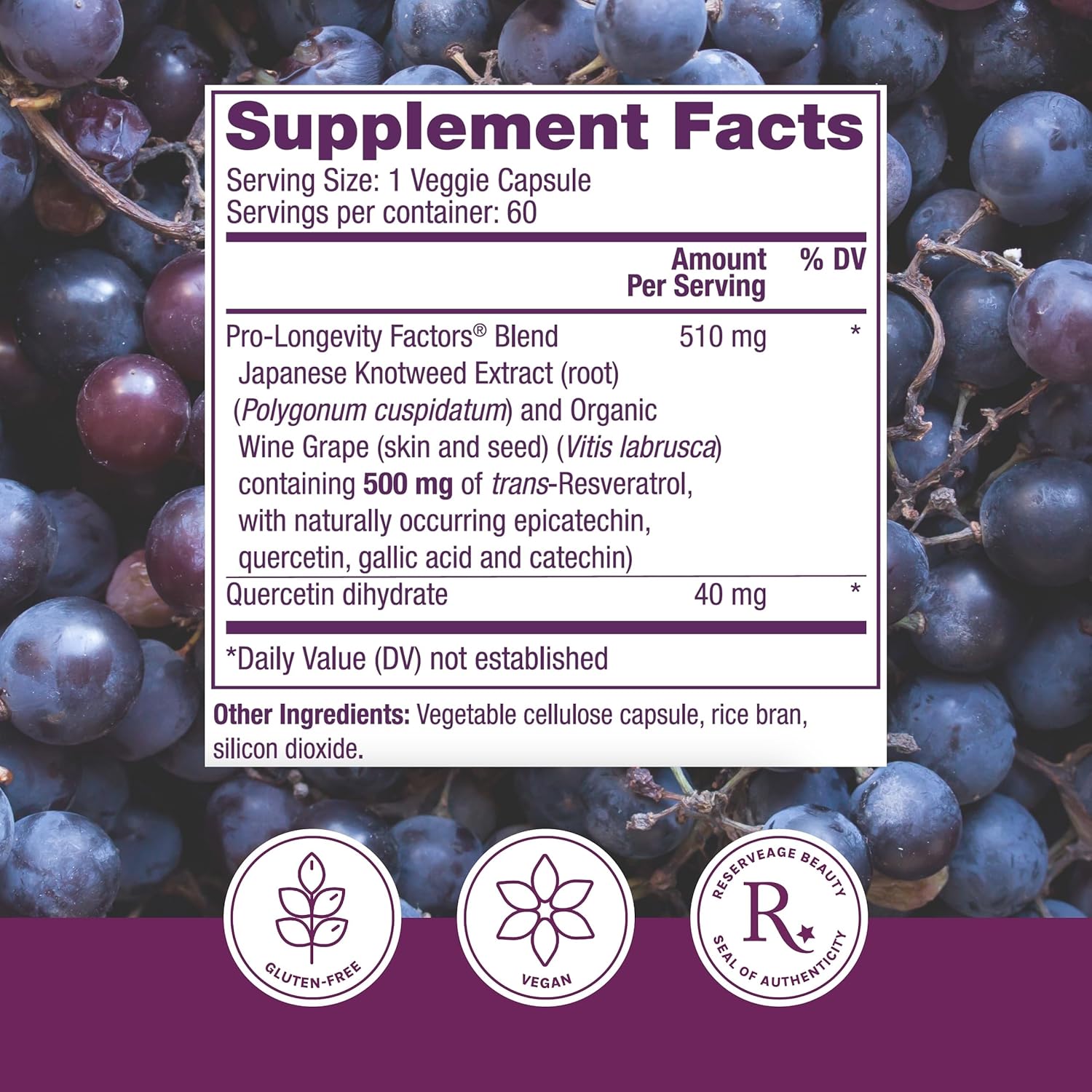 Buy now Reserveage Beauty, Resveratrol 500 mg, Antioxidant Supplement for Heart and Cellular Health, Supports Healthy Aging and Immune System, Paleo, Keto, 60 Capsules at indiglob india