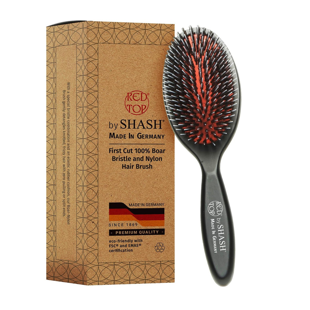 Since 1869 Hand Made In Germany - Nylon and 100% First Cut Boar Bristle Brush Suitable For Normal to Thick Hair - Gently Detangles, No Pulling or Split Ends - Softens Improves Texture, (Large)