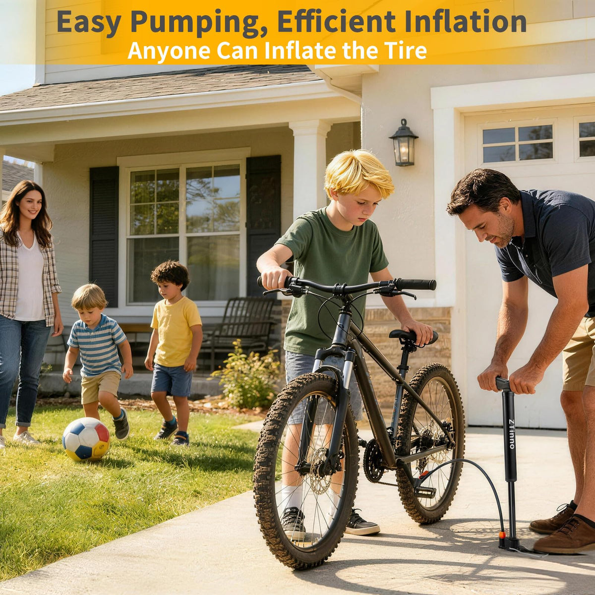Floor Bike Pump Portable, Classic Bicycle Pump, Portable Bike Tire Pump with Dual Presta & Schrader Valves, Attached Ball Needles, Bike Air Pump for Bike Tires, Balls