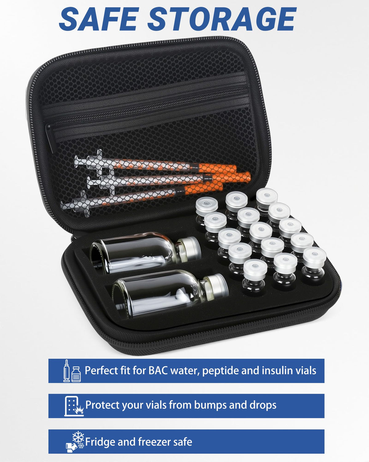 17 Slots Dual-Size 30ml and 3ml Peptide Case, BAC Water and Insulin Vial Case, Peptide Storage Case for Fridge and Travel, Fits Standard Vials (Case Only)