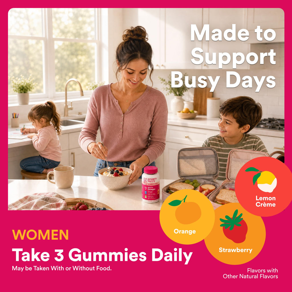 SmartyPants Women's Multivitamin Gummies, Omega 3 (DHA/EPA), Methylfolate, CoQ10, Vitamin D3, C, Vitamin B12, B6, A, K & Zinc, Inositol, Gluten Free, 120 Count (40 Day Supply)