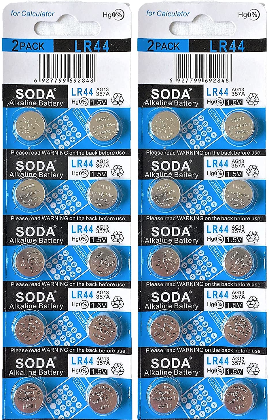 AG13 LR44 L1154 357 A76 Alkaline Button Cell Battery with Retail Blister Pack Cards - (Pack of 20)