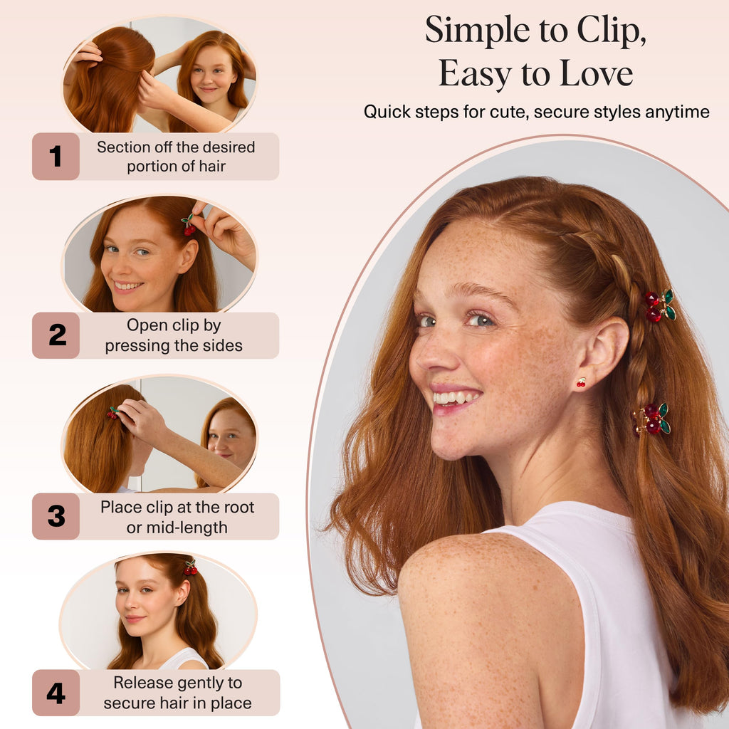 Buy now Kitsch Cherry Small Hair Clips for Women â€“ Rhinestones Small Claw Clips | Electroplated Metal Springs and Anti-Rust Finish | Strong Hold for Updo and Cute Half Up Styles | Ideal Gifts for Women - 2pcs at indiglob india