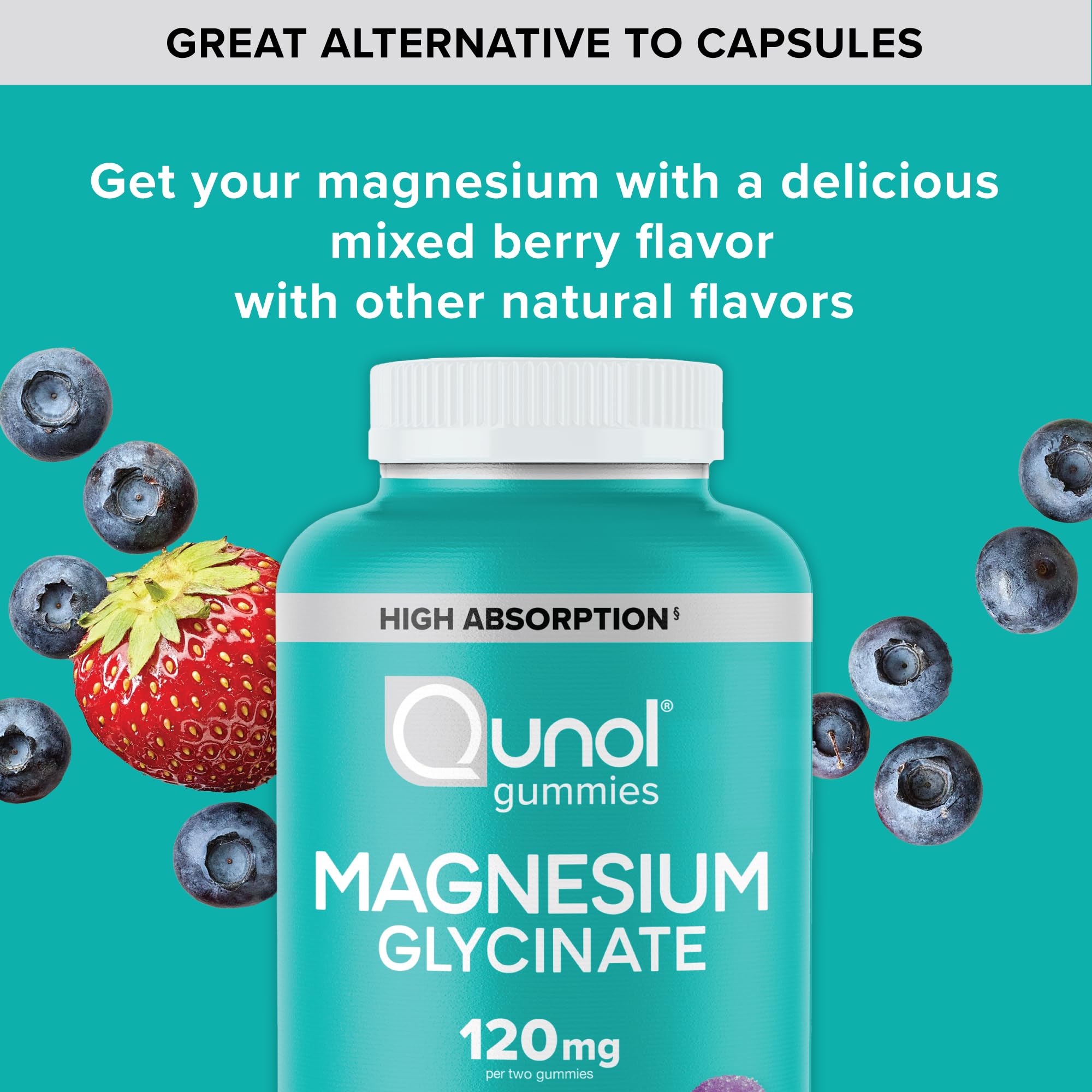Qunol Magnesium Glycinate Gummies 120mg, Vegetarian, Gluten-Free, 90ct | Support Nerve, Bone & Muscle Health, Cognitive Performance, Healthy Stress Response, Restful Sleep; Vegetarian, Non-GMO