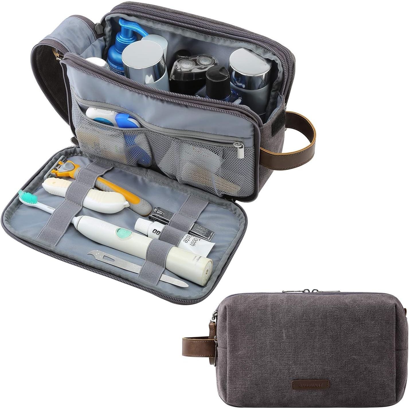 Buy now BAGSMART Toiletry Bag for Men, Canvas Travel Toiletry Organizer Dopp Kit Water-resistant Shaving Bag for Toiletries Accessories,Grey-Medium at indiglob india