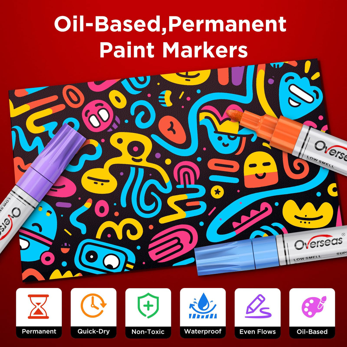 Overseas Neon Fluorescent Paint Markers, 8 Colors Oil Based Paint Pens