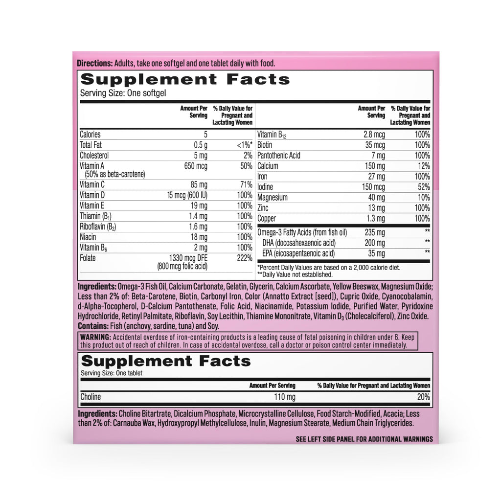 One A Day Prenatal Advanced- Prenatal Vitamins with Folic Acid, Choline, DHA & Iron, Pregnancy Vitamins for Women to Support Baby’s Development, 60+60 Ct (120 Total Set) (Packaging May Vary)