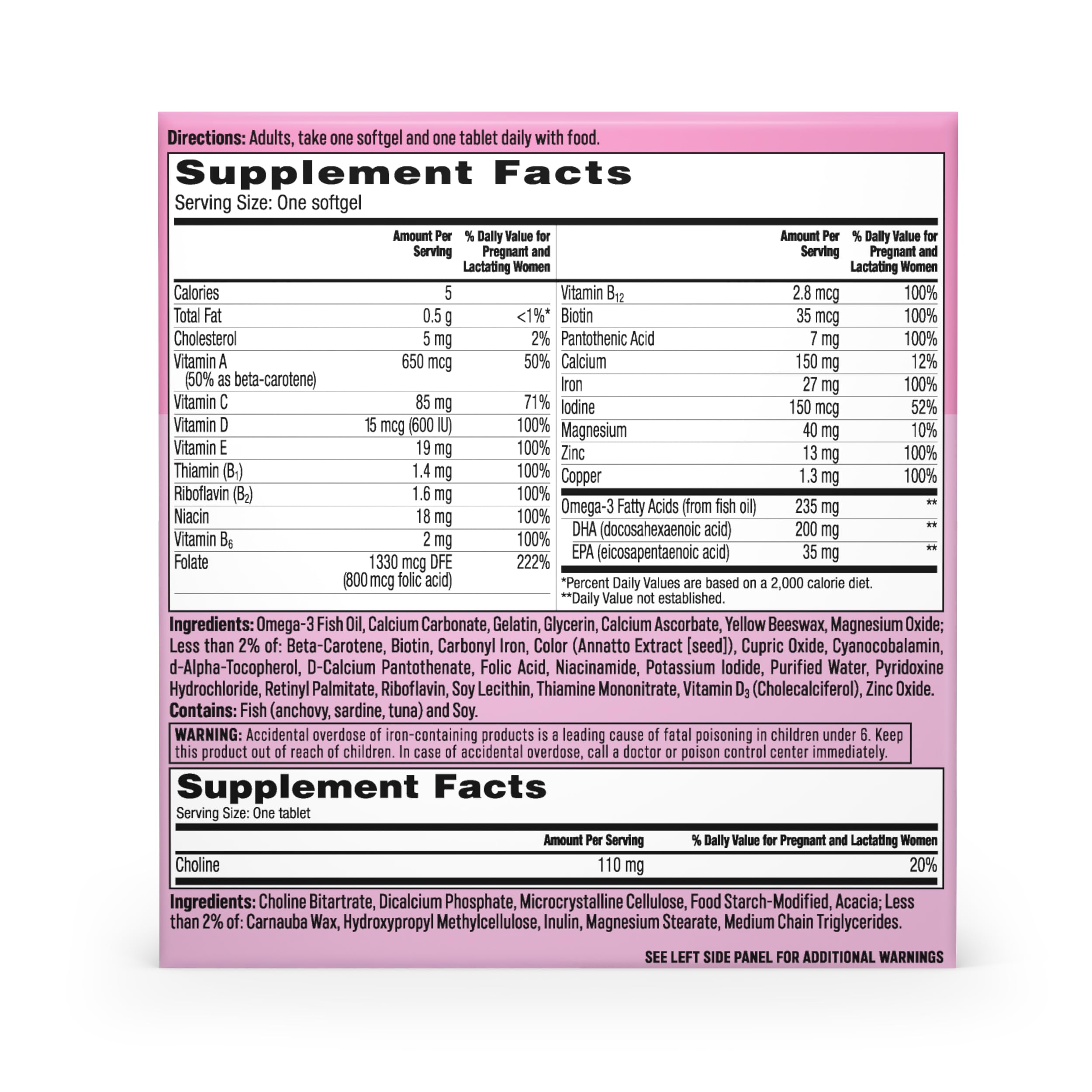 One A Day Prenatal Advanced- Prenatal Vitamins with Folic Acid, Choline, DHA & Iron, Pregnancy Vitamins for Women to Support Baby’s Development, 60+60 Ct (120 Total Set) (Packaging May Vary)