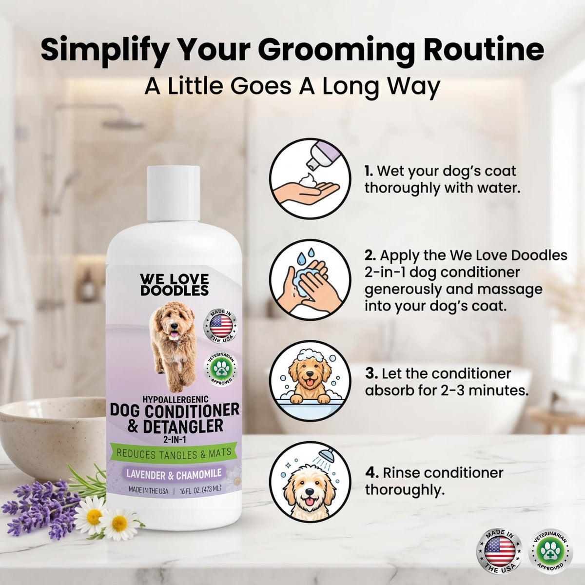 2-in-1 Dog Conditioner & Detangler, for Doodles & Poodles, Lavender, 16OZ