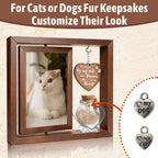 Dog Memorial Gifts for Loss of Pet - Rotating Wooden Frame for 4x6 Photo & Fur Hair Jar - Sympathy Gift for Pet Bereavement, Remembrance Keepsake - Rainbow Bridge Gift for Dog Lovers & Cat Lovers